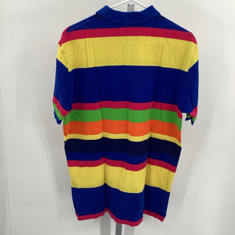 Mens Polo Ralph Lauren Short Sleeve Multi Colored Striped Golf‎ Polo- Large
